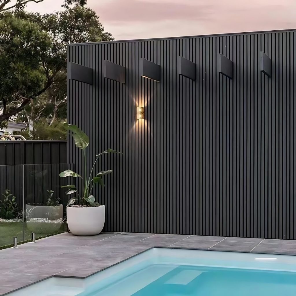 Outdoor Wall Cladding installed around an outdoor pool area